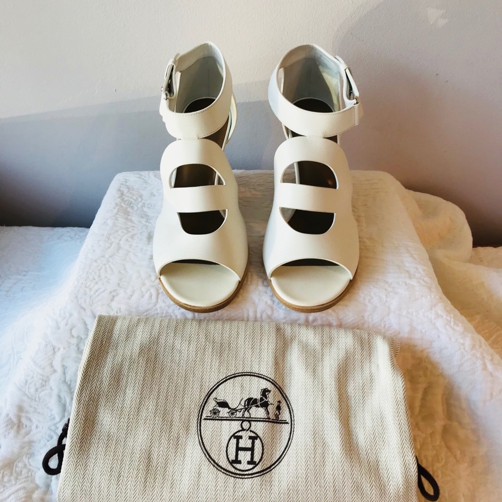 Hermes White Wedge “Merryl” Sandals US 7 - Picture 3 of 6